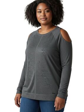 Hyba Cold Shoulder Long Sleeve Top Charcoal